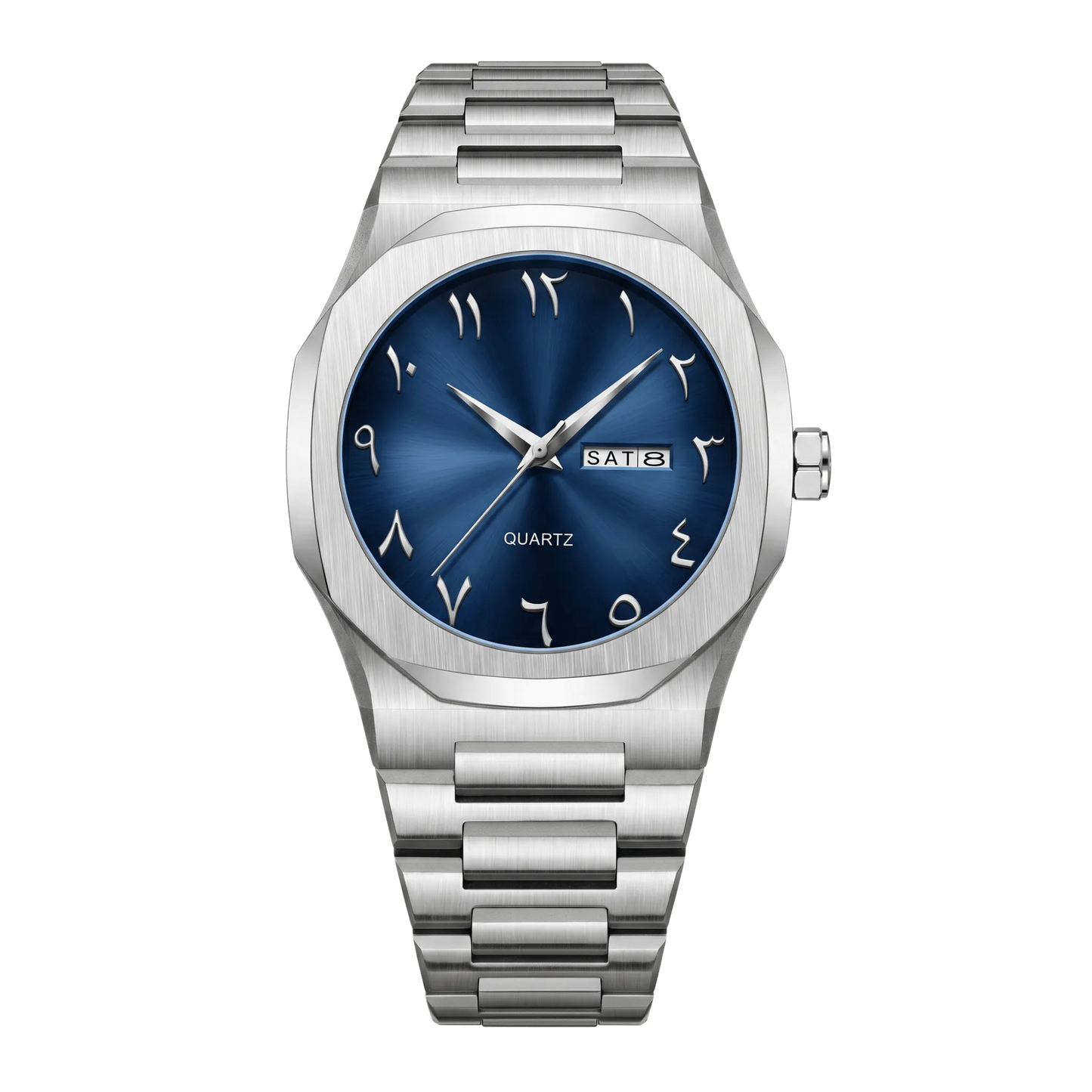 Montre homme sport luxe octogonale acier inoxydable cadran bleu 43mm