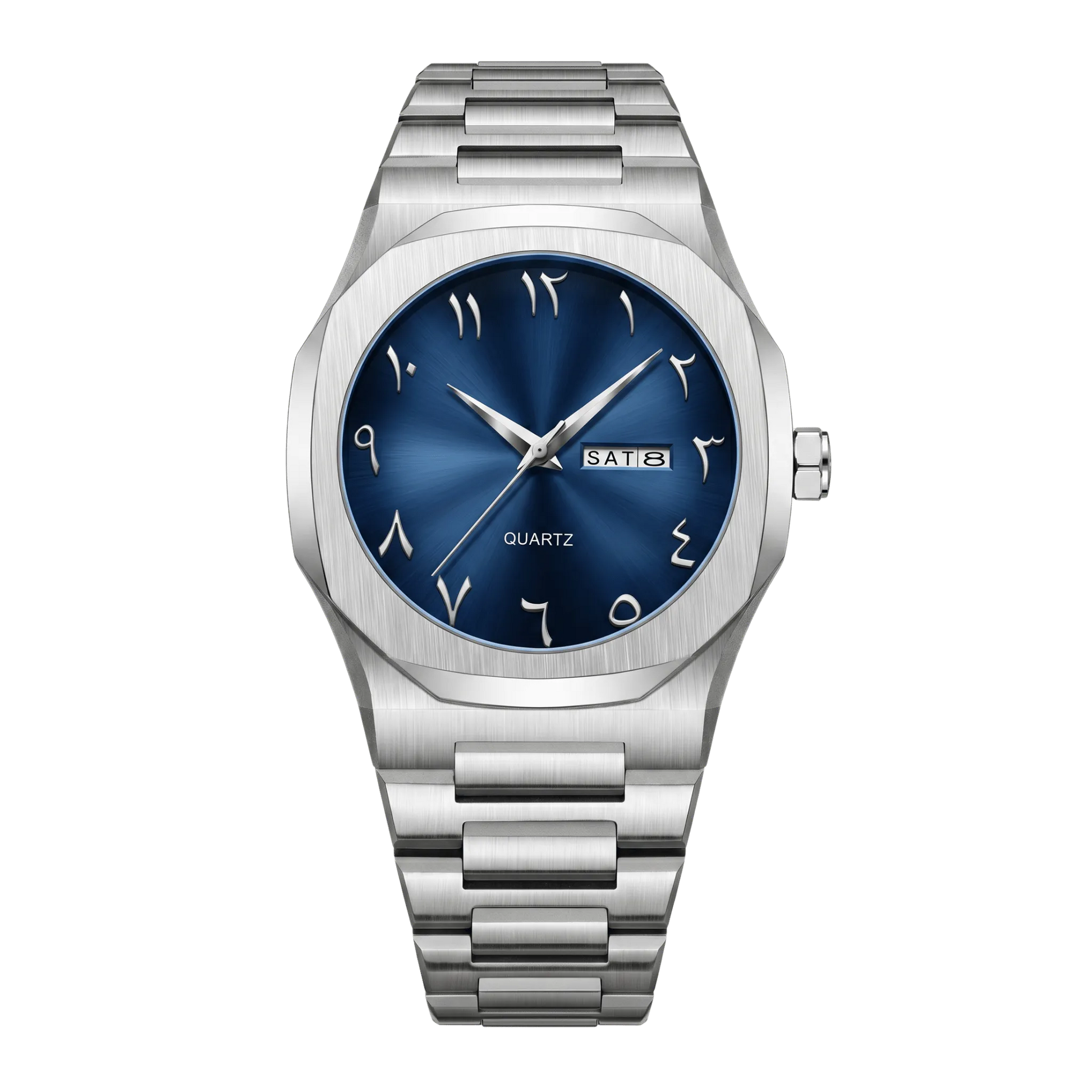 Montre homme sport luxe octogonale acier inoxydable cadran bleu 43mm