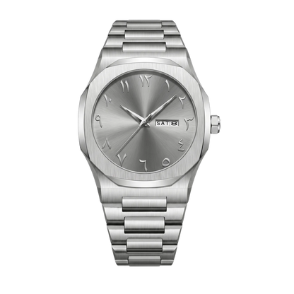 Montre homme sport luxe octogonale acier inoxydable cadran gris 43mm
