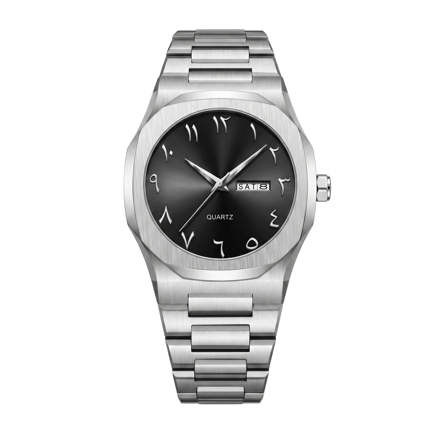 Montre homme sport luxe octogonale acier inoxydable cadran noir 43mm