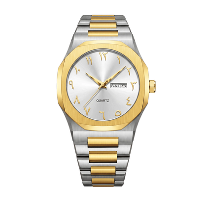 Montre homme sport luxe octogonale bicolore or et acier cadran blanc 43mm