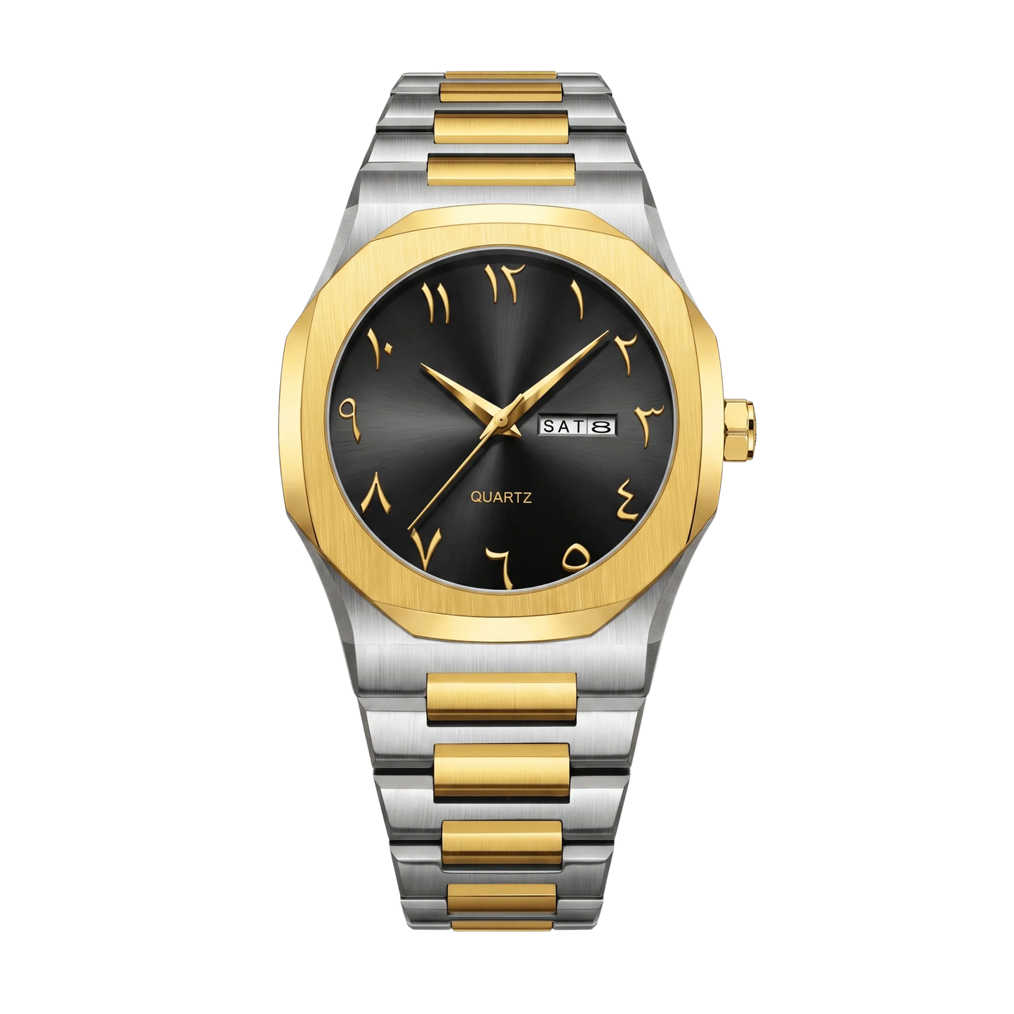 Montre homme sport luxe octogonale bicolore or et acier cadran doré 43mm