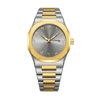 Montre homme sport luxe octogonale bicolore or et acier cadran gris 43mm