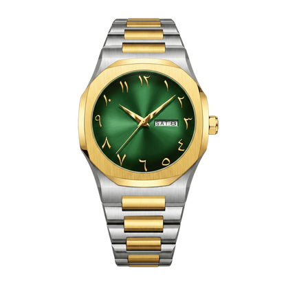 Montre homme sport luxe octogonale bicolore or et acier cadran vert 43mm