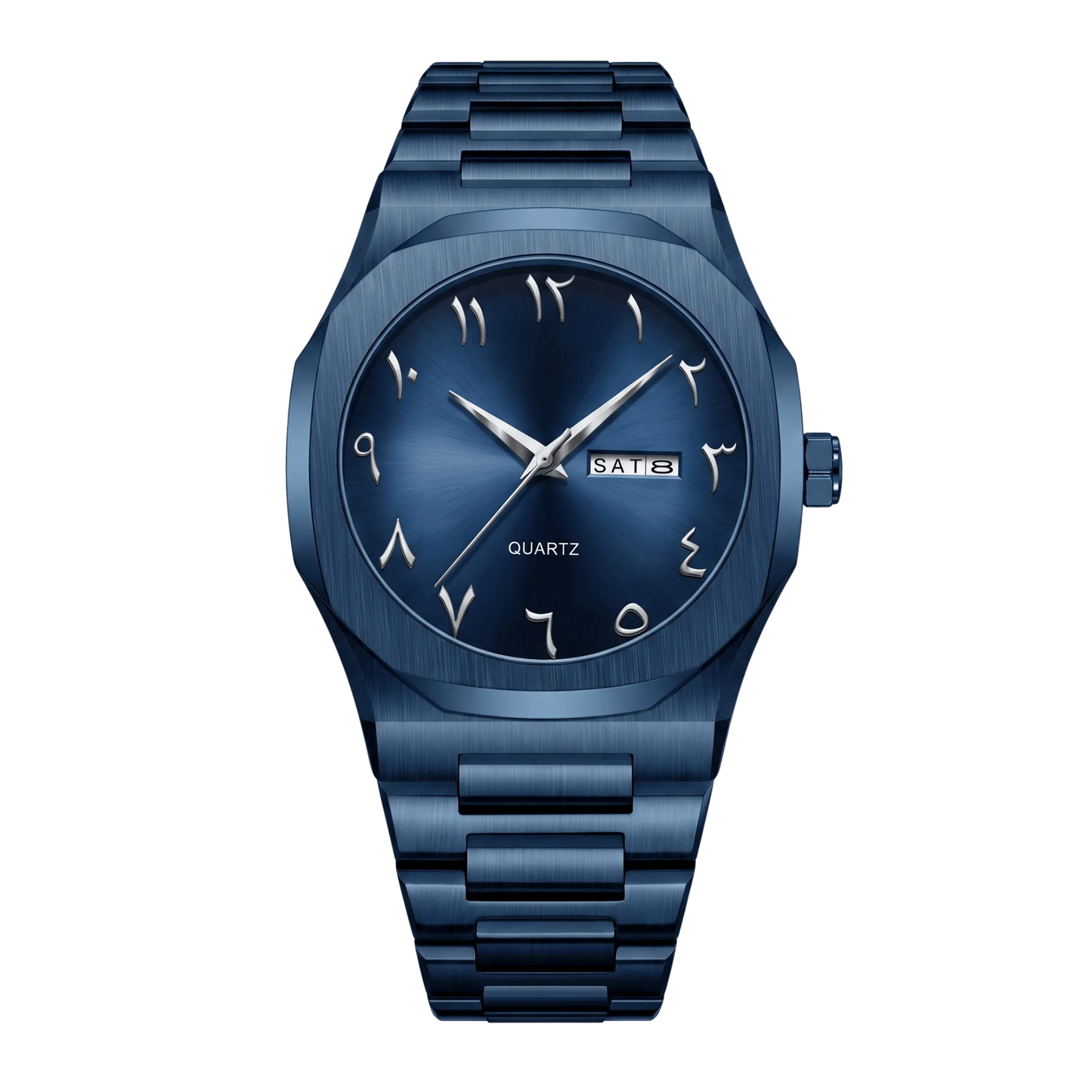 Montre homme sport luxe lunette octogonale bleu intégral bracelet acier 43mm