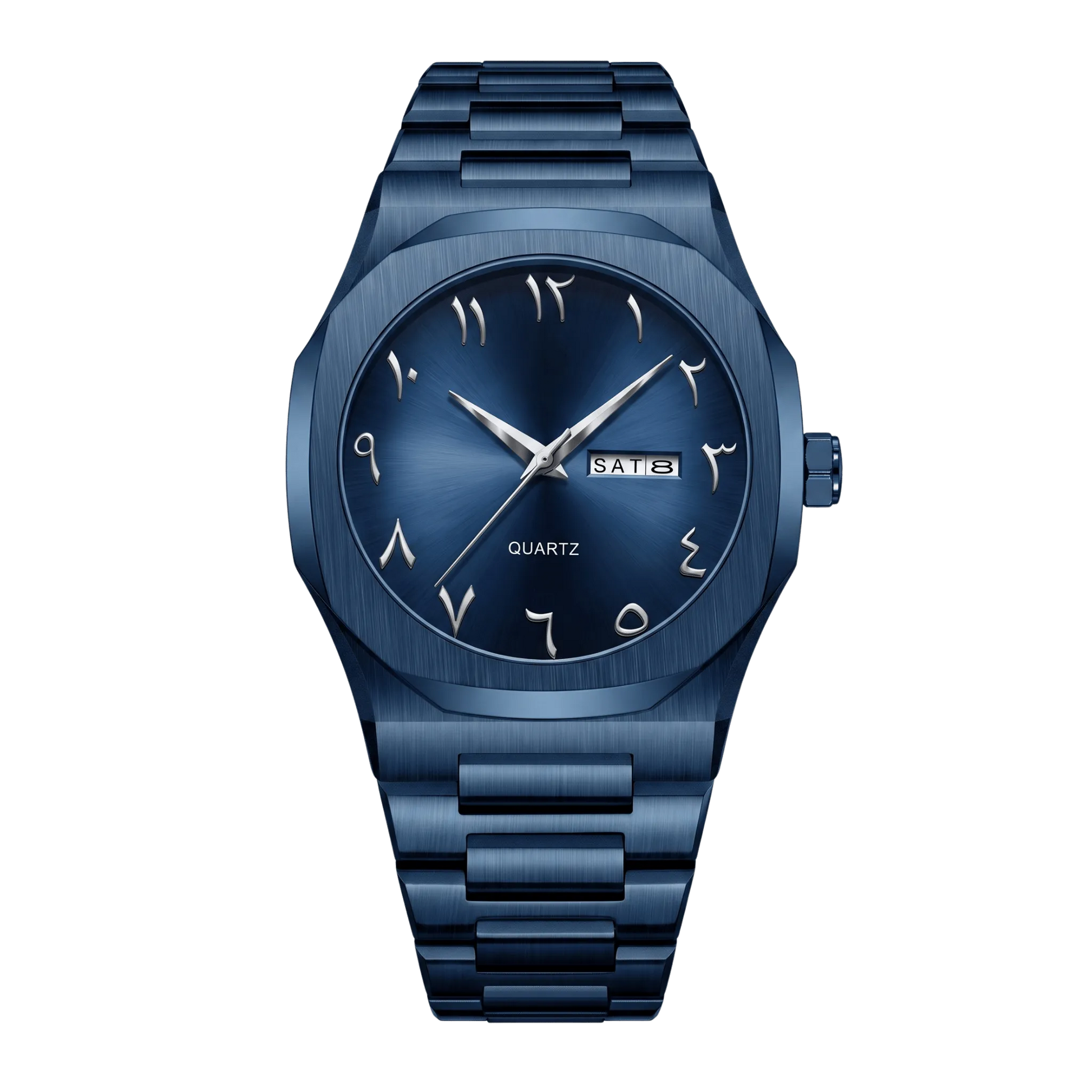 Montre homme sport luxe lunette octogonale bleu intégral bracelet acier 43mm