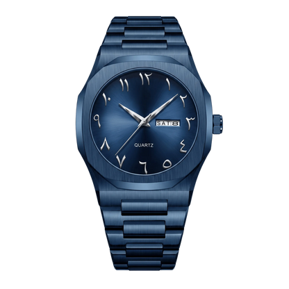 Montre homme sport luxe lunette octogonale bleu intégral bracelet acier 43mm