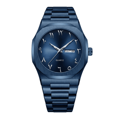 Montre homme sport luxe lunette octogonale bleu intégral bracelet acier 43mm