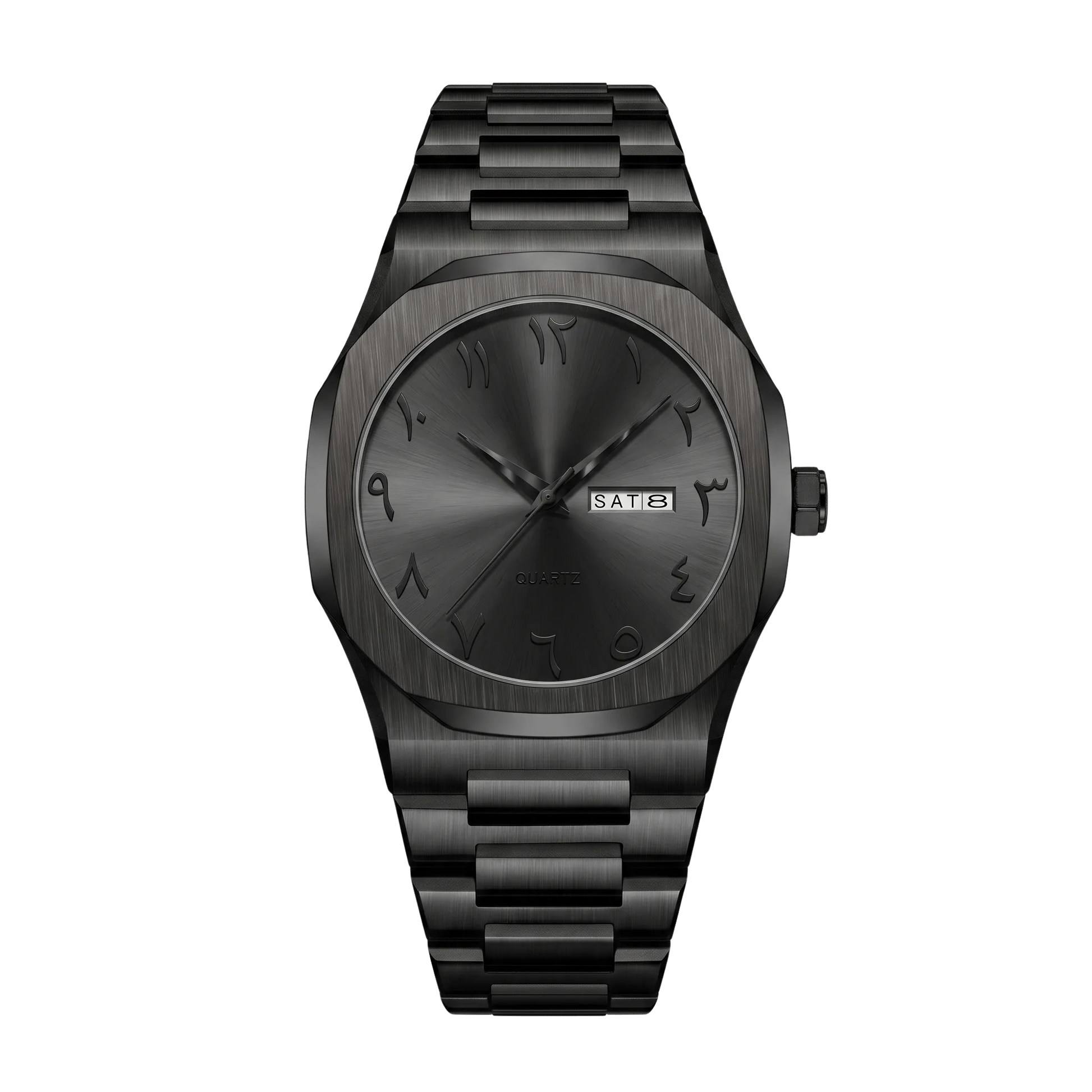 Montre homme sport luxe lunette octogonale full black bracelet acier 43mm