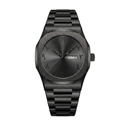 Montre homme sport luxe lunette octogonale full black bracelet acier 43mm