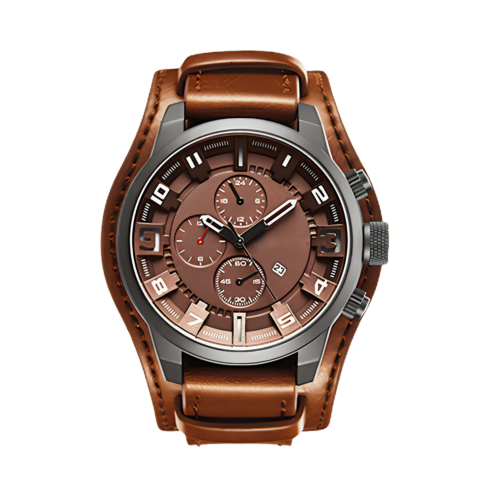Montre homme sport rose gold cadran rosé bracelet cuir marron 44mm