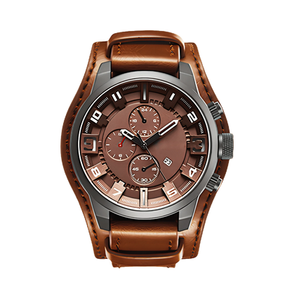 Montre homme sport rose gold cadran rosé bracelet cuir marron 44mm